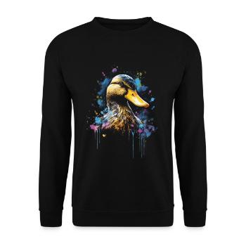 Ente Kunstwerk Bunt - Unisex Pullover - Schwarz - Vorne - Alina (178cm) & Michal (187cm)