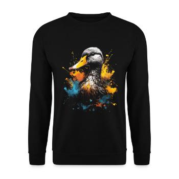 Ente Kunstwerk Bunt - Unisex Pullover - Schwarz - Vorne - Alina (178cm) & Michal (187cm)