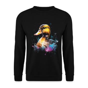 Ente Kunstwerk Bunt - Unisex Pullover - Schwarz - Vorne - Alina (178cm) & Michal (187cm)
