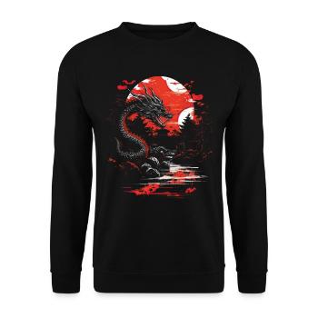 Japanisch Tattoo Nacht Mystisch Japan - Unisex Pullover - Schwarz - Vorne - Alina (178cm) & Michal (187cm)