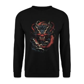 Japanisch Japanisch Landschaft Asien Mystisch - Unisex Pullover - Schwarz - Vorne - Alina (178cm) & Michal (187cm)