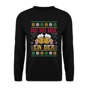 Ho Ho Hol mir ein Bier lustige Weihnachten Sprüche - Unisex Pullover - Schwarz - Vorne - Alina (178cm) & Michal (187cm)