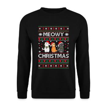 Meowy Christmas funny Merry Christmas Cats - Unisex Pullover - Schwarz - Vorne - Alina (178cm) & Michal (187cm)