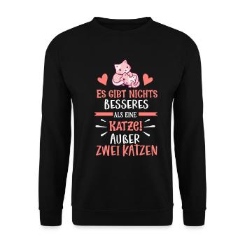 Es gibt nichts besseres als eine Katze außer zwei - Unisex Pullover - Schwarz - Vorne - Alina (178cm) & Michal (187cm)