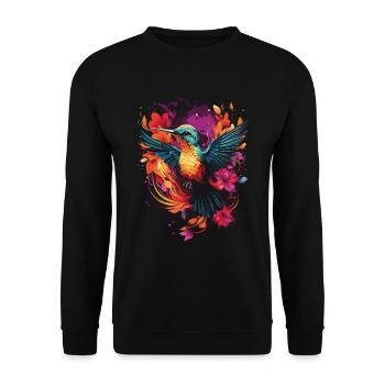 Kolibri Kunstwerk Bunt Vogelliebhaber - Unisex Pullover - Schwarz - Vorne - Alina (178cm) & Michal (187cm)