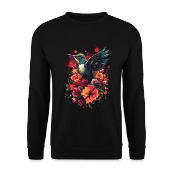 Kolibri Kunstwerk Bunt Vogelliebhaber - Unisex Pullover - Schwarz - Vorne - Alina (178cm) & Michal (187cm)
