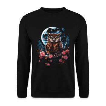 Eule Fantasie Japanisch Mythologie Magisch - Unisex Pullover - Schwarz - Vorne - Alina (178cm) & Michal (187cm)
