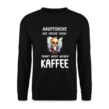 Der freche Vogel will meinen Kaffee trinken Eule - Unisex Pullover - Schwarz - Vorne - Alina (178cm) & Michal (187cm)