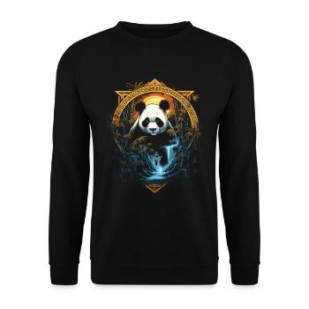 Panda Chinese Japanese Asia Bamboo Kawaii - Unisex Sweatshirt - black - Front - Alina (178cm) & Michal (187cm)