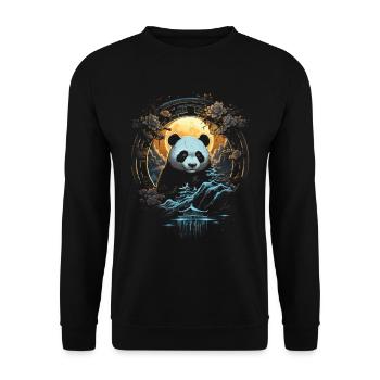 Panda Chinese Japanese Asia Bamboo Kawaii - Unisex Sweatshirt - black - Front - Alina (178cm) & Michal (187cm)