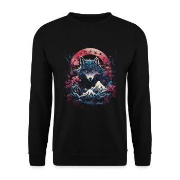 Wolf Japanisch Japanische Kunst Anime Traditionell - Unisex Pullover - Schwarz - Vorne - Alina (178cm) & Michal (187cm)