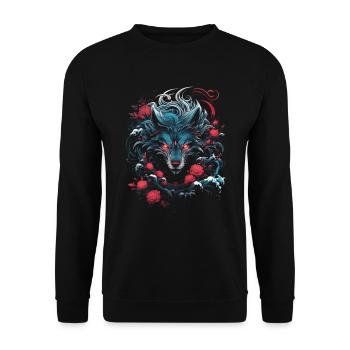 Wolf Japanisch Japanische Kunst Anime Traditionell - Unisex Pullover - Schwarz - Vorne - Alina (178cm) & Michal (187cm)