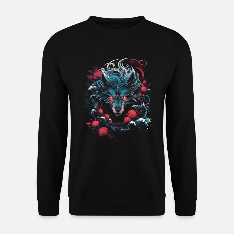 Wolf Japanisch Japanische Kunst Anime Traditionell - Unisex Pullover - Schwarz