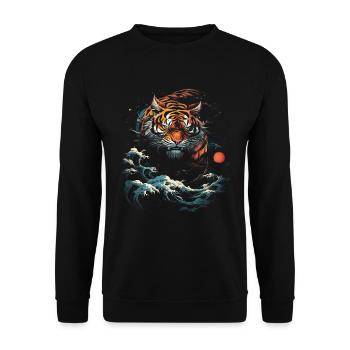 Clair de lune Fantaisie Asie japonaise Mythologie du tigre - Sweat-shirt Unisexe - noir - Devant - Alina (178cm) & Michal (187cm)