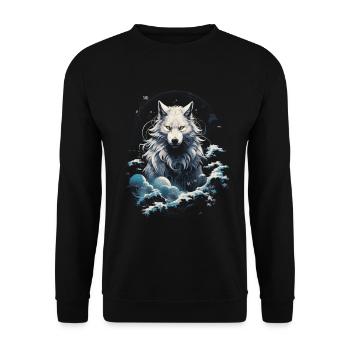 Wolf Japanisch Japanische Kunst Anime Traditionell - Unisex Pullover - Schwarz - Vorne - Alina (178cm) & Michal (187cm)