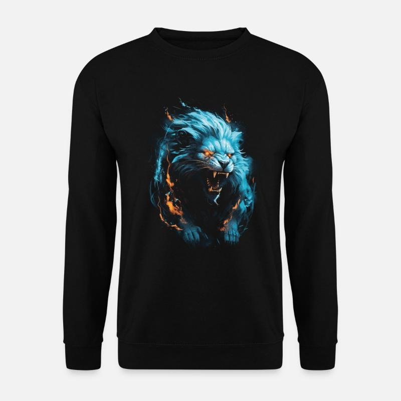 Lion, Fire, Blue, Male - Unisex Sweatshirt - black