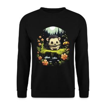 Kawaii Landschaft Tier Igel - Unisex Pullover - Schwarz - Vorne - Alina (178cm) & Michal (187cm)