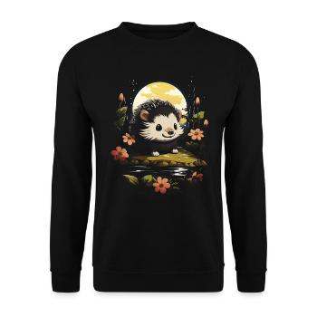 Kawaii Landschaft Tier Igel - Unisex Pullover - Schwarz - Vorne - Alina (178cm) & Michal (187cm)