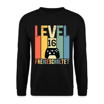 Level 16 ist freigeschaltet Geburtstag 16 Jahre - Unisex Pullover - Schwarz - Vorne - Alina (178cm) & Michal (187cm)