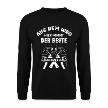Aus dem Weg hier kommt der beste Handwerker - Unisex Pullover - Schwarz - Vorne - Alina (178cm) & Michal (187cm)