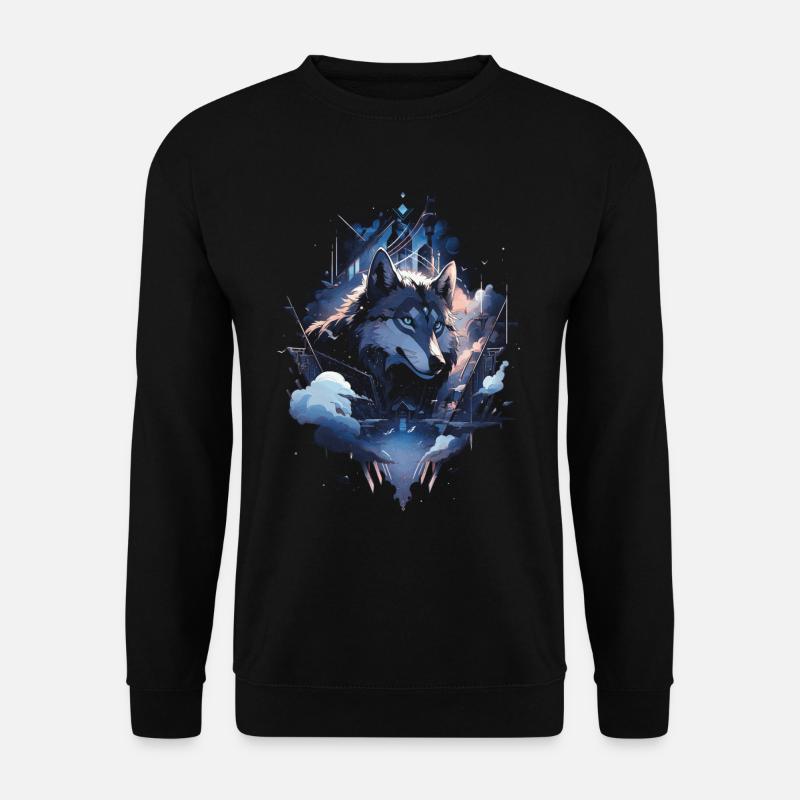 Wolf Digitales Kunstwerk Tier - Unisex Pullover - Schwarz