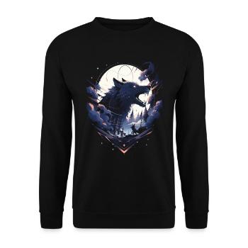 Japanese Wolf Anime Mythical Creature Spirit Shinto - Unisex Sweatshirt - black - Front - Alina (178cm) & Michal (187cm)