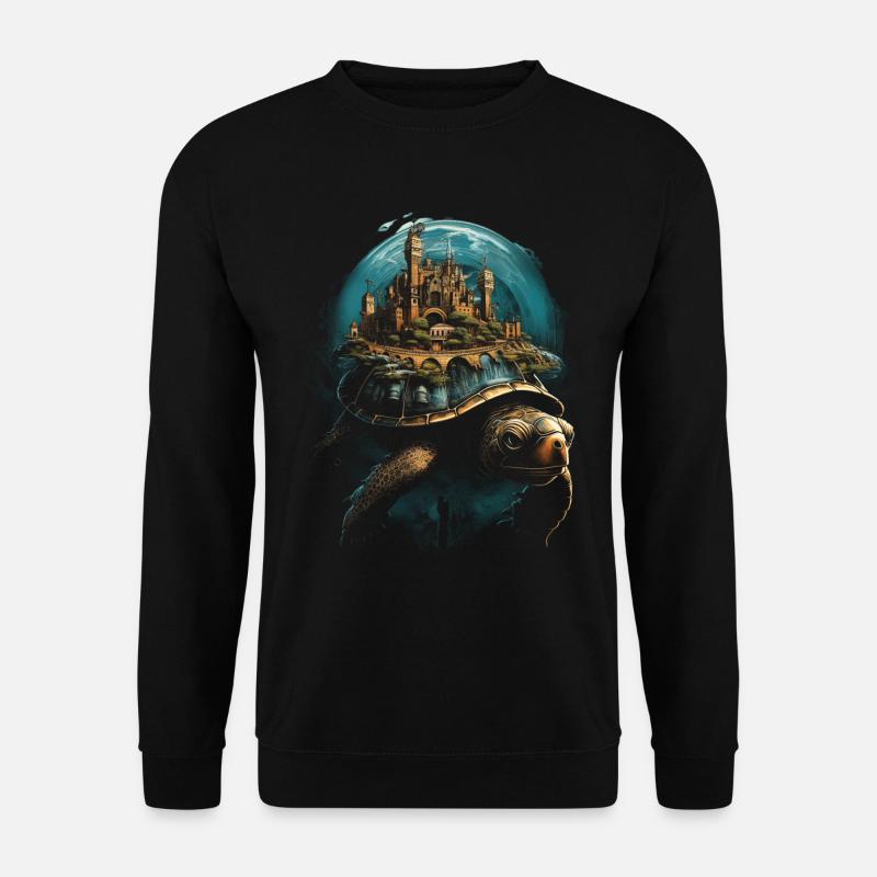 Steampunk Fantasy Stadt Schildkröte - Unisex Pullover - Schwarz