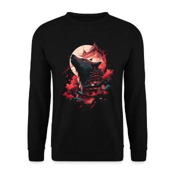 Japanese Wolf Wolves Manga Tokyo Cherry Blossoms - Unisex Sweatshirt - black - Front - Alina (178cm) & Michal (187cm)