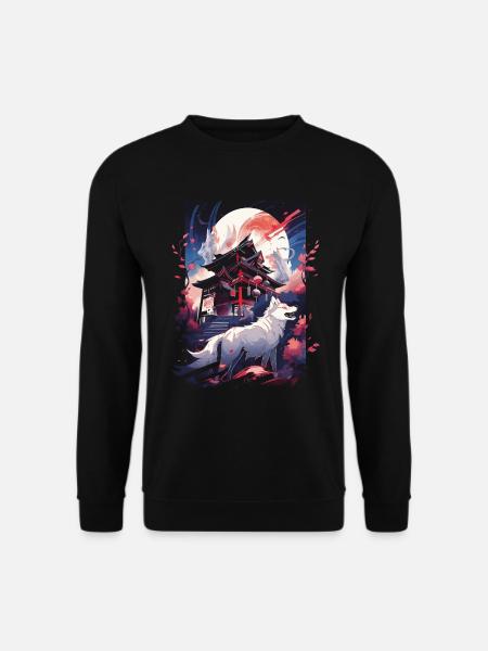 Japonais Loup Loups Manga Tokyo Cerisier Fleurs - Sweat-shirt Unisexe - noir