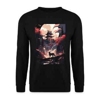 Japanese Wolf Wolves Manga Tokyo Cherry Blossoms - Unisex Sweatshirt - black - Front - Alina (178cm) & Michal (187cm)
