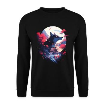 Japanese Wolf Wolves Manga Tokyo Cherry Blossoms - Unisex Sweatshirt - black - Front - Alina (178cm) & Michal (187cm)