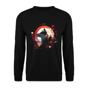 Japanese Wolf Wolves Manga Tokyo Cherry Blossoms - Unisex Sweatshirt - black - Front - Alina (178cm) & Michal (187cm)