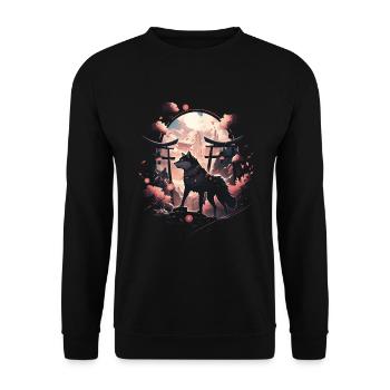 Japanese Wolf Wolves Manga Tokyo Cherry Blossoms - Unisex Sweatshirt - black - Front - Alina (178cm) & Michal (187cm)