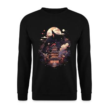 Japanese Wolf Wolves Manga Tokyo Cherry Blossoms - Unisex Sweatshirt - black - Front - Alina (178cm) & Michal (187cm)