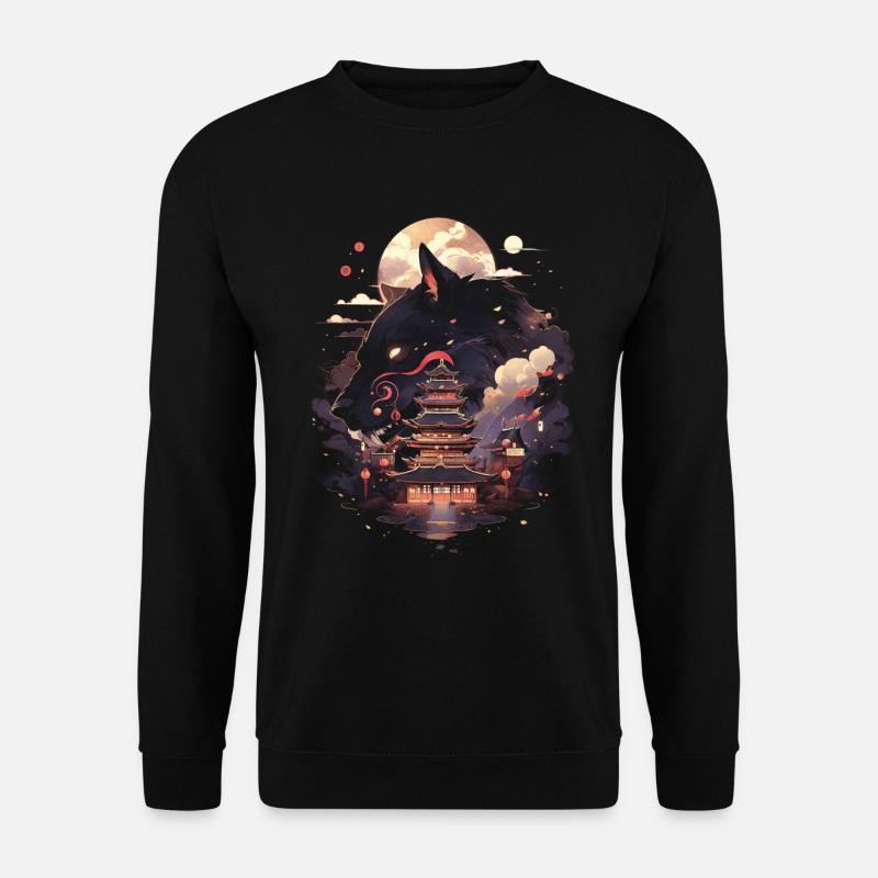 Japanese Wolf Wolves Manga Tokyo Cherry Blossoms - Unisex Sweatshirt - black