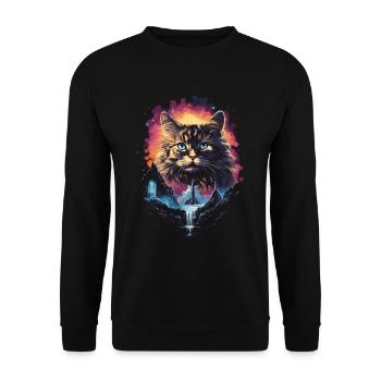 Katze Magisch Verzauberung Mythisch Märchen - Unisex Pullover - Schwarz - Vorne - Alina (178cm) & Michal (187cm)