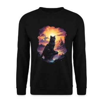 Artwork Cat Kitten Fantasy Fairy Tale - Unisex Sweatshirt - black - Front - Alina (178cm) & Michal (187cm)
