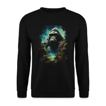 Gorilla Kunstwerk Natur Tier - Unisex Pullover - Schwarz - Vorne - Alina (178cm) & Michal (187cm)