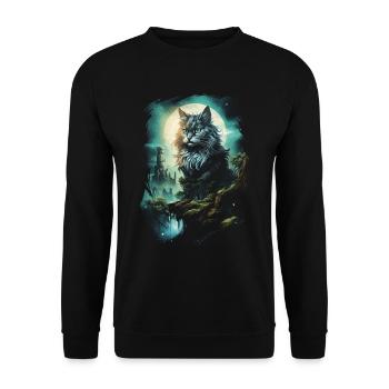 Artwork Cat Kitten Fantasy Fairy Tale - Unisex Sweatshirt - black - Front - Alina (178cm) & Michal (187cm)