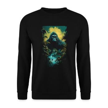 Gorilla Kunstwerk Natur Tier - Unisex Pullover - Schwarz - Vorne - Alina (178cm) & Michal (187cm)