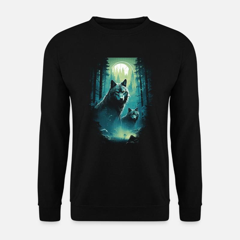 Fantasy Wolves Wolf Moonlight Illustration - Unisex Sweatshirt - black