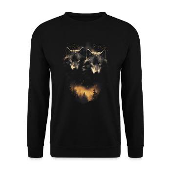 Fantasy Wölfe Wolf Mondlicht Illustration - Unisex Pullover - Schwarz - Vorne - Alina (178cm) & Michal (187cm)