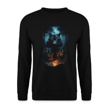 Fantasy Wölfe Wolf Mondlicht Illustration - Unisex Pullover - Schwarz - Vorne - Alina (178cm) & Michal (187cm)