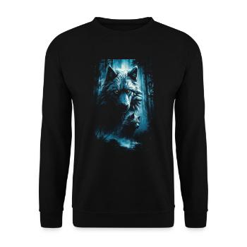 Dunkle Kunst Wolf Wald Mythisch - Unisex Pullover - Schwarz - Vorne - Alina (178cm) & Michal (187cm)