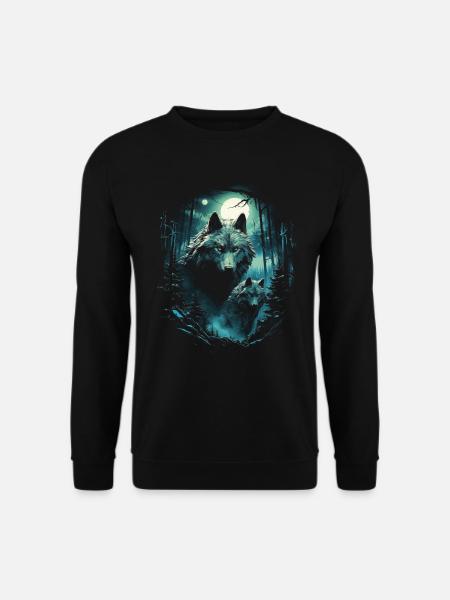 Fantasy Wölfe Wolf Mondlicht Illustration - Unisex Pullover - Schwarz