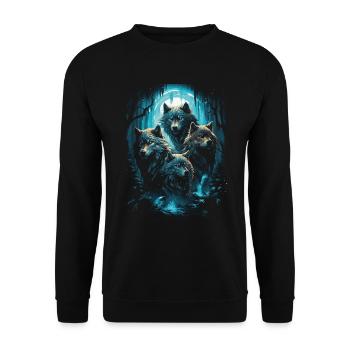Fantasy Wolf Magic Pack Mysterious - Unisex Sweatshirt - black - Front - Alina (178cm) & Michal (187cm)