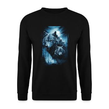 Dunkle Kunst Wolf Wald Mythisch - Unisex Pullover - Schwarz - Vorne - Alina (178cm) & Michal (187cm)