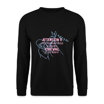 Attention Accro Cheval Idée Cadeau Pour Cavalière - Sweat-shirt Unisexe - noir - Devant - Alina (178cm) & Michal (187cm)