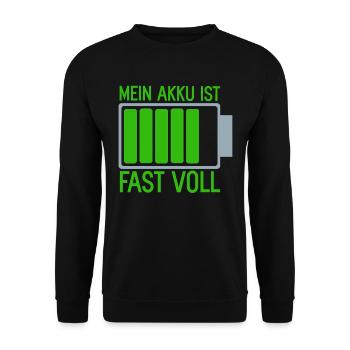 Mein Akku ist fast Voll eine Batterie Ladung Energ - Unisex Pullover - Schwarz - Vorne - Alina (178cm) & Michal (187cm)