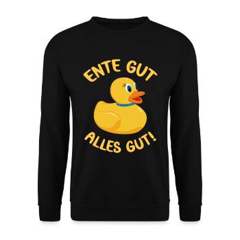 Ente gut alles gut lustige Enten Sprüche - Unisex Pullover - Schwarz - Vorne - Alina (178cm) & Michal (187cm)